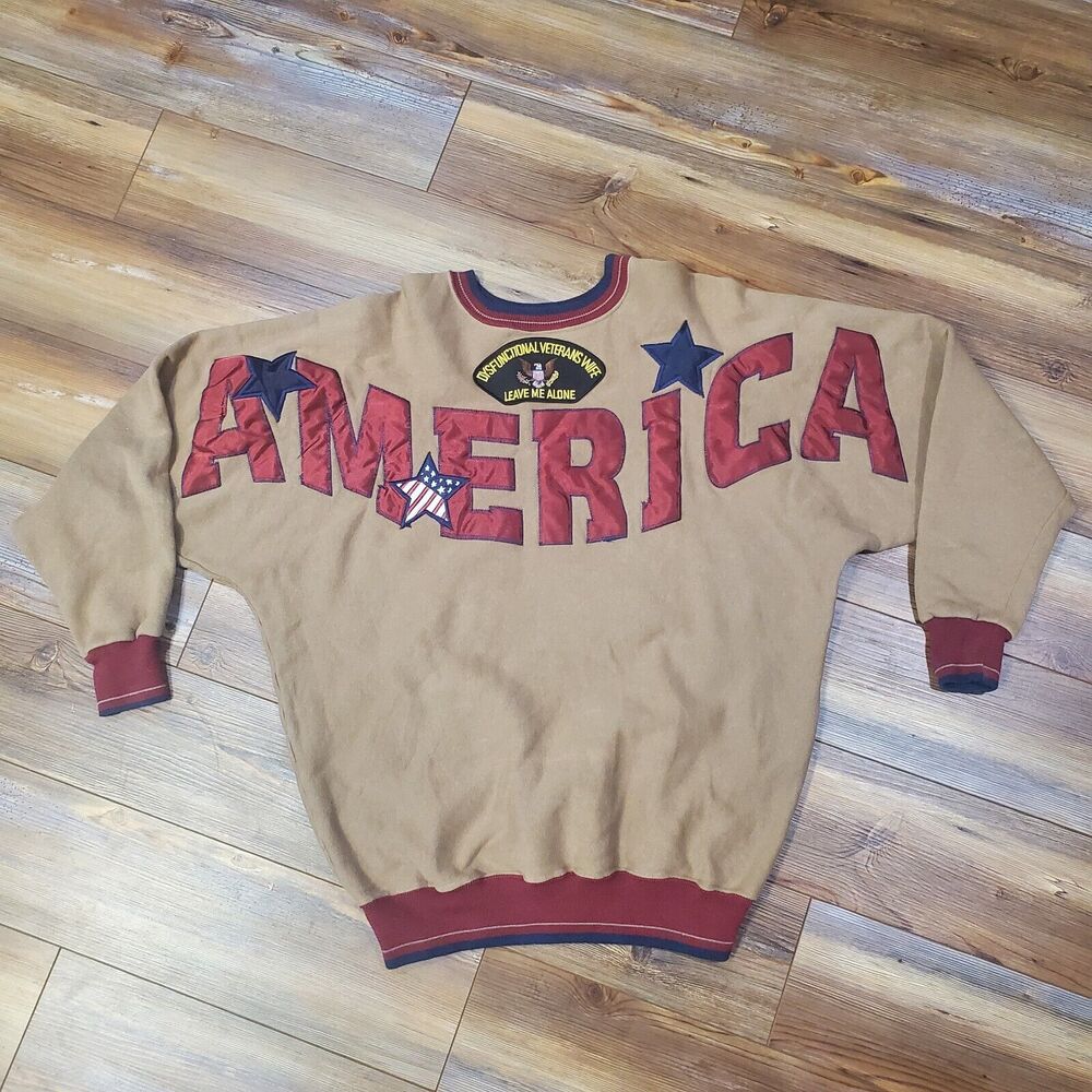 Vintage 90s Sz Large America MADE IN USA Spell Out Stitched Crewneck Sweatshirt‎